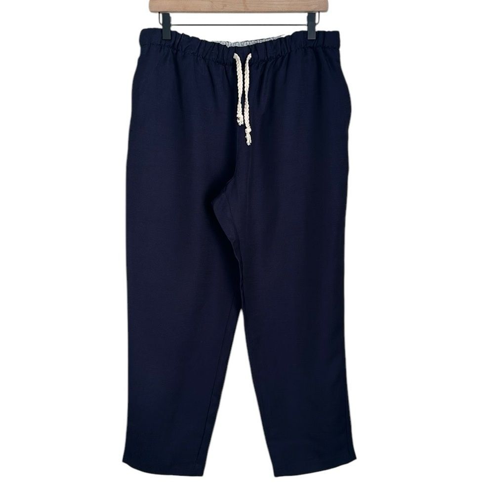 ZARA Women’s Navy Blue Rustic Linen Blend Drawstring Pants Size L